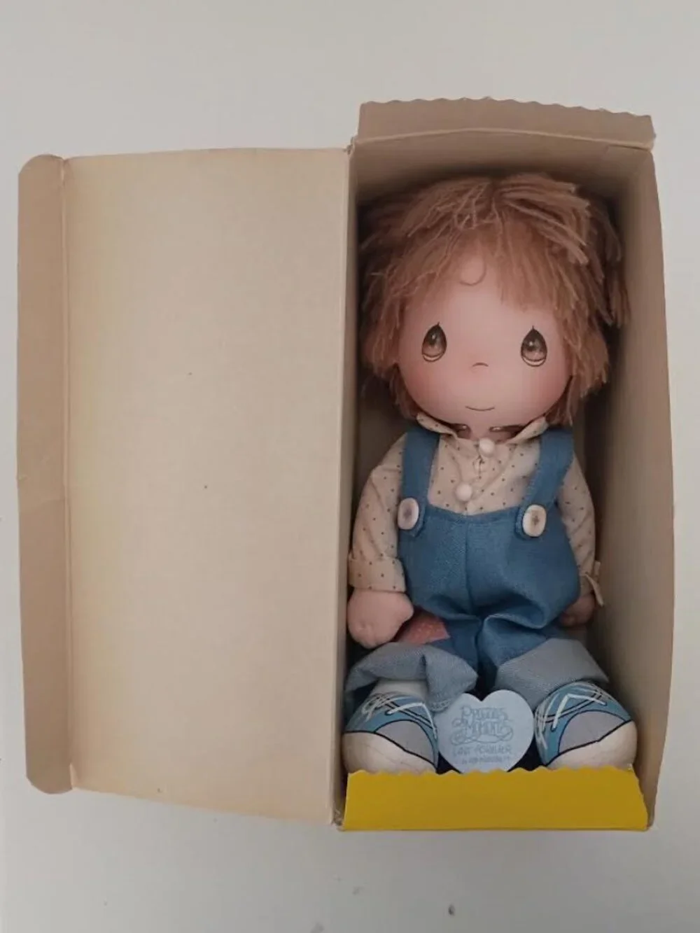 PRECIOUS MOMENTS LAST FOREVER BY APPLAUSE 1985 SAMUEL J BUTCHER BOY DOLL W/STAND